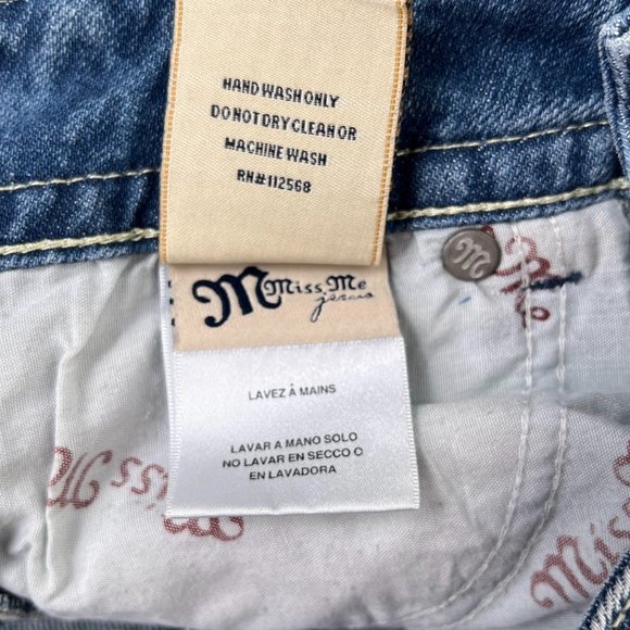 Miss Me Heart Charm Embellished Low Rise Blue Denim Cropped Capri Jeans Size 25 - Picture 11 of 12